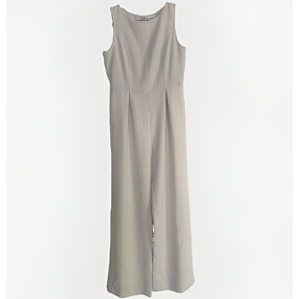Song of Style Jumpsuit Cream Wide Leg Sleeveless Pleated Size Large Quiet Luxury - Picture 4 of 14